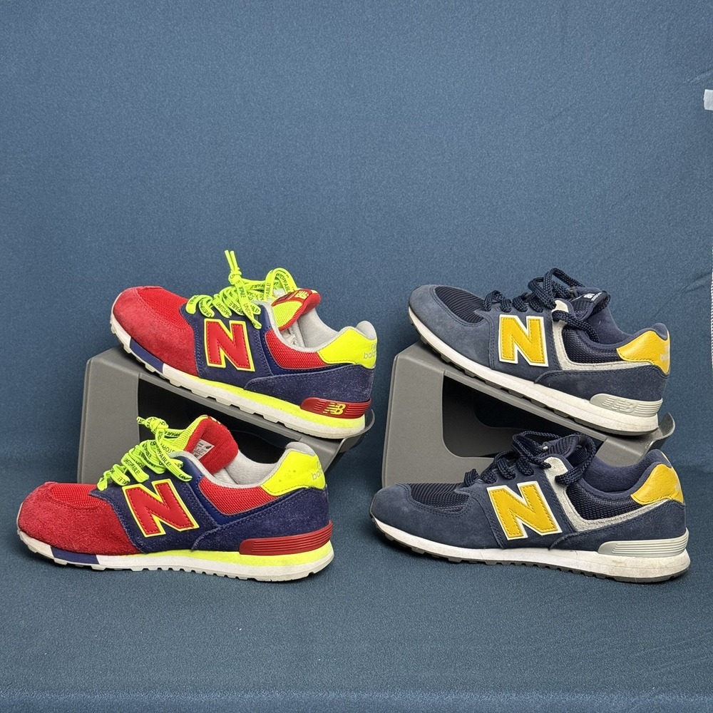 2 Pair Lot New Balance 574 Boys 5.5 Youth Sneakers GC574SP KL574WG Retro